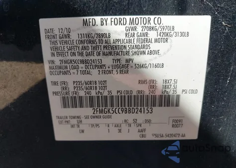 2011 Ford Flex Sel z USA, uszkodzony, nr VIN 2FMGK5CC9BBD24153